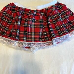 Plaid Skirt with Lace Hem